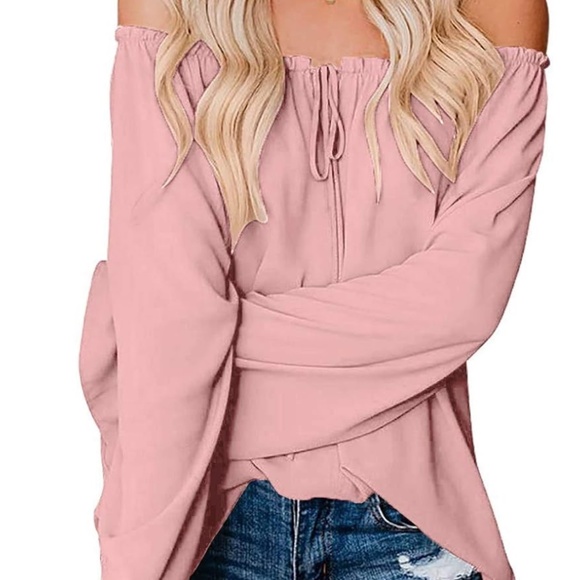 NWOT XL On/Off Shoulder Chiffon Long Sleeve Blouse Bell Sleeve - Picture 4 of 13